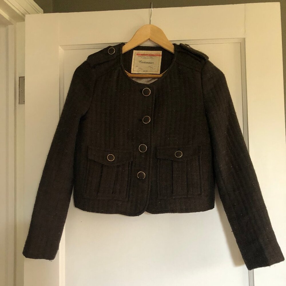 Tweed Anthropologie Cartonnier Quilted Collarless Brigade Jacket